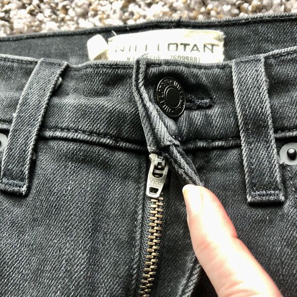 Nili Lotan Jeans 25 Black Mid Rise Raw Hem Distressed Wash Ankle - Picture 9 of 12